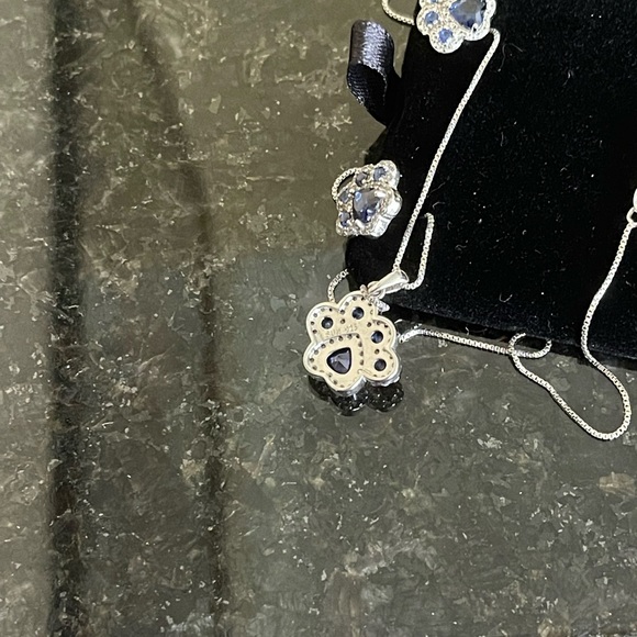 Sapphire and Diamond Paw Print necklaces and earrings - Picture 6 of 6